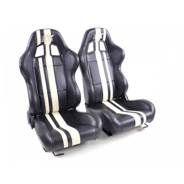 Оценка и мнение за Спортни седалки комплект 2 бр. Portland еко кожа черни/бели FK Automotive FKRSE011055