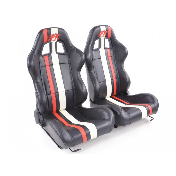 Оценка и мнение за Спортни седалки комплект 2 бр. Portland еко кожа черни/бели/червени / FK Automotive FKRSE011051