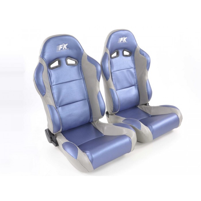 Снимка на Спортни седалки комплект 2 бр. Racing еко кожа сини/сиви FK Automotive FKRSE947/948 за Hyundai Galloper 1 2.5 TD - 85 коня дизел