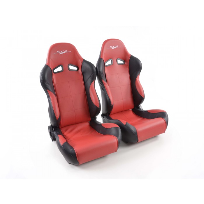Снимка на Спортни седалки комплект 2 бр. SCE-Sportive 1 еко кожа червени /черни FK Automotive SCERSE107/108 за Volvo 340-360 (343, 345) 2.0 - 92 коня бензин
