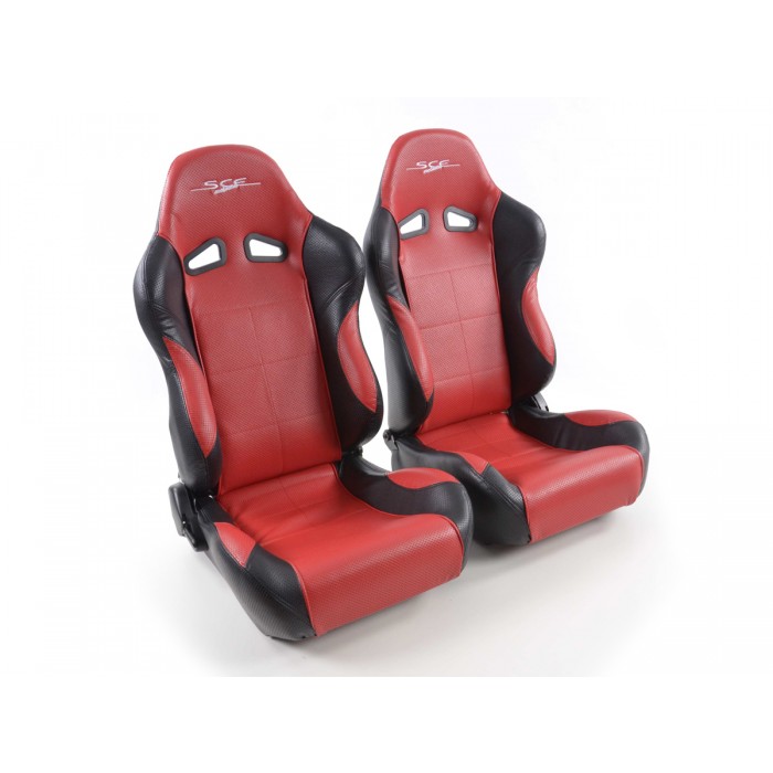 Снимка на Спортни седалки комплект 2 бр. SCE-Sportive 2 еко кожа червени /черни FK Automotive SCERSE117-118 за BMW 3 Coupe E30 323 i - 139 коня бензин
