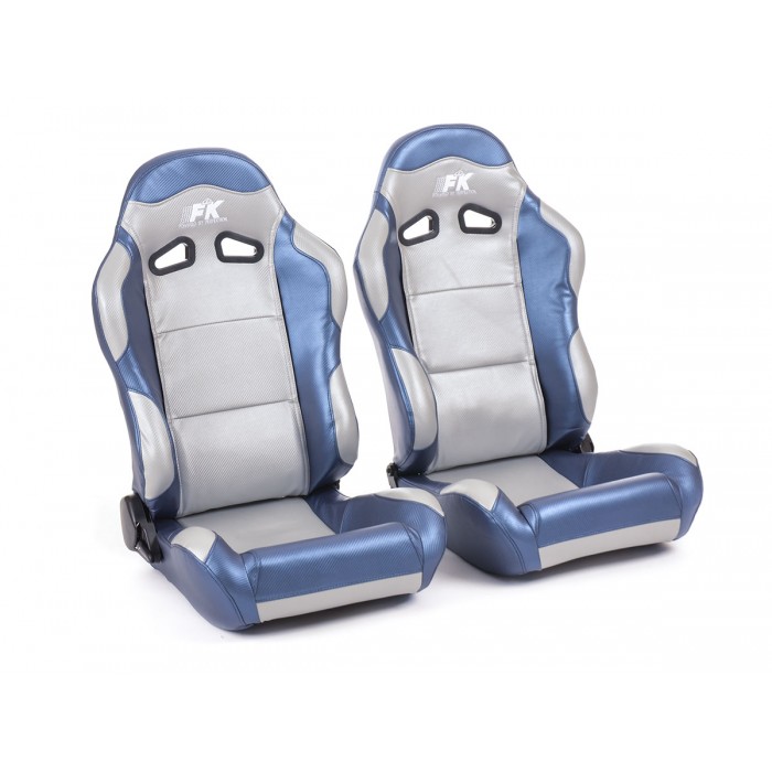 Оценка и мнение за Спортни седалки комплект 2 бр. Spacelook Carbon еко кожа сиви/сини FK Automotive FKRSE813/814