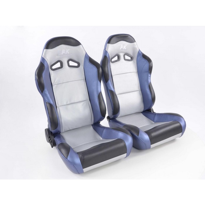 Оценка и мнение за Спортни седалки комплект 2 бр. Spacelook Carbon еко кожа сребърни/сини/черни FK Automotive FKRSE821/822