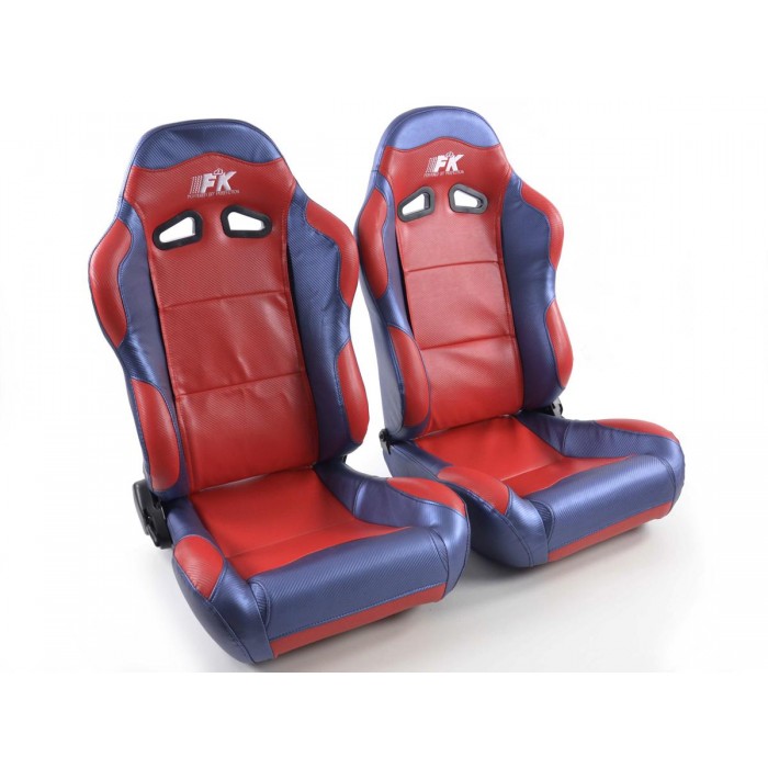 Снимка на Спортни седалки комплект 2 бр. Spacelook Carbon еко кожа червени /сини FK Automotive FKRSE811/812 за камион MAN E 2000 35.464 - 460 коня дизел