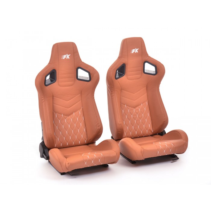 Оценка и мнение за Спортни седалки комплект 2 бр. Stuttgart еко кожа кафяви/сребърни FK Automotive FKRSE17033